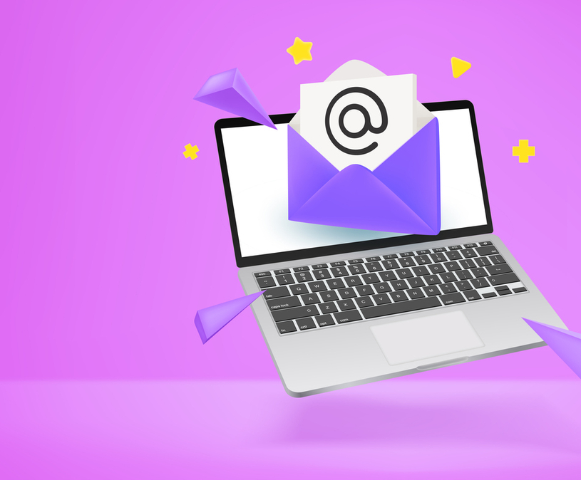 een illustratie van een laptop waar een envelop uitkomt